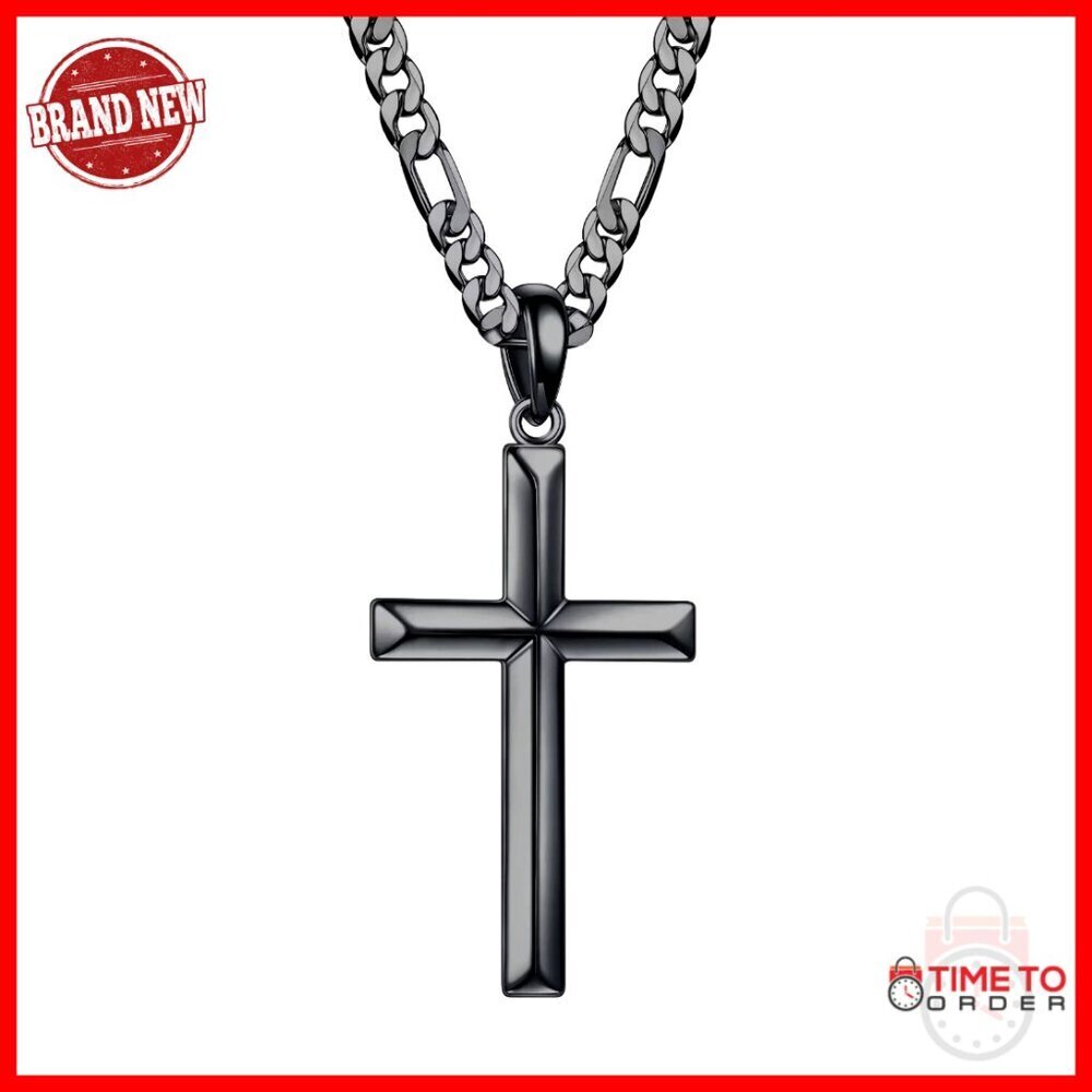 Sterling Silver Cross Pendant Necklace for Men, 20 Inch Chain